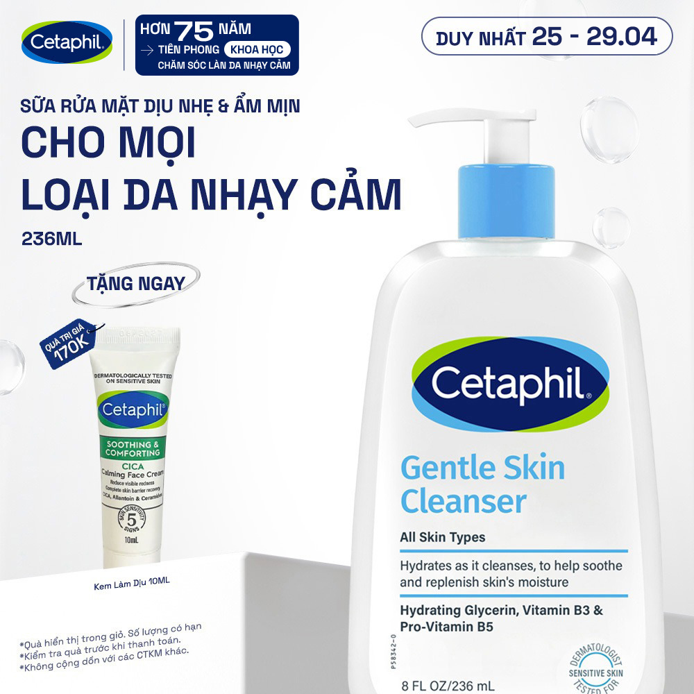 Sữa rửa mặt dịu lành cho da nhạy cảm Cetaphil Gentle Skin Cleanser 236ml