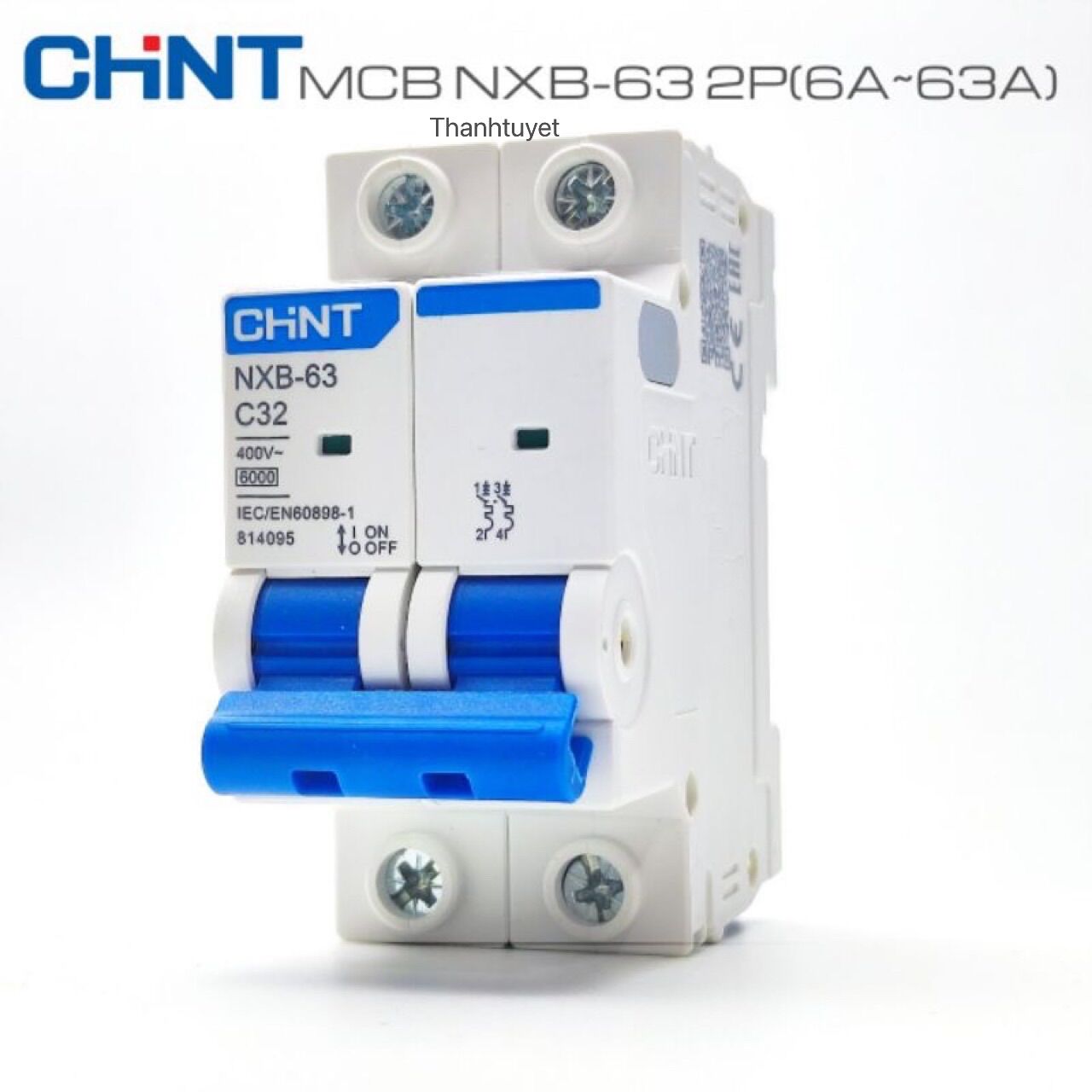 Aptomat mcb 2 pha nxb-63 chint 6a~ 63a, dòng cắt 6ka