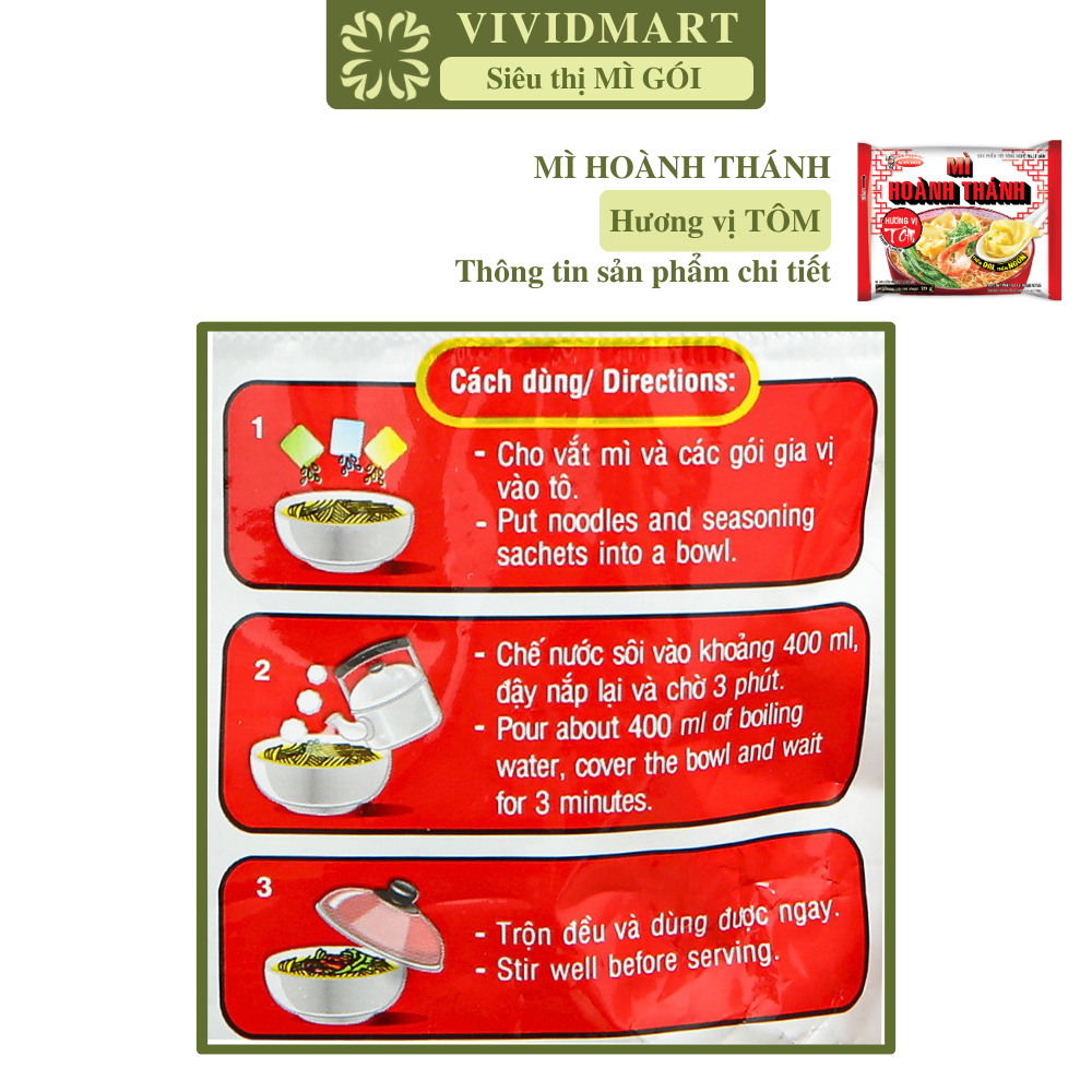 [GÓI LẺ] - ACECOOK - Mì Hoành Thánh Tôm / Mì ăn liền Hoành Thánh hương vị Tôm (Mì ăn liền vằn thắn tôm / Mì vằn thắn tôm) (79g/gói)