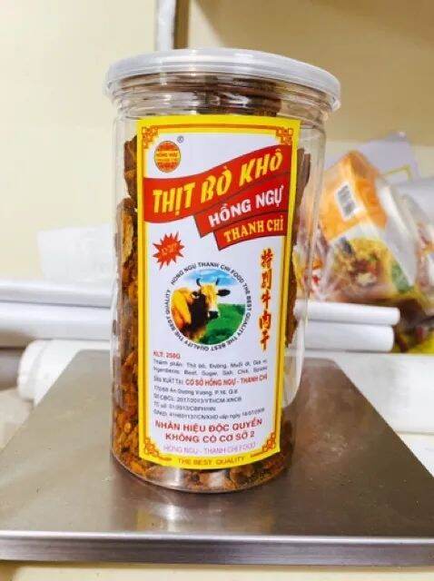 khô bò giòn hồng ngự lon 250gr