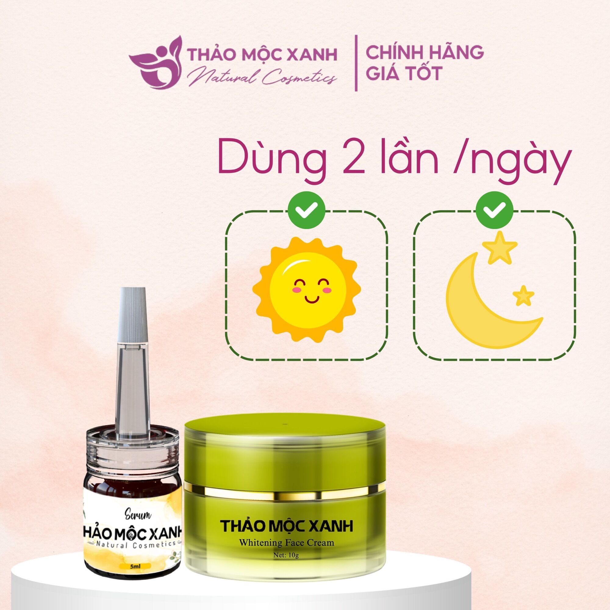 Combo kem face thảo mộc xanh + 1 serum vàng