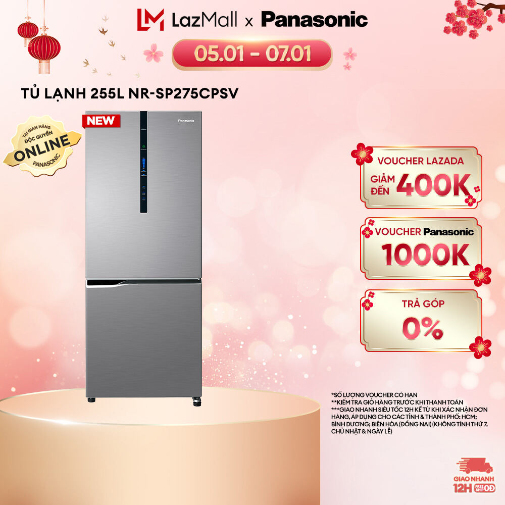 Tủ Lạnh Kháng Khuẩn Panasonic 255L NRSP275CPSV Cấp Đông Mềm Siêu Tiết Kiệm Ngăn Đá Dưới