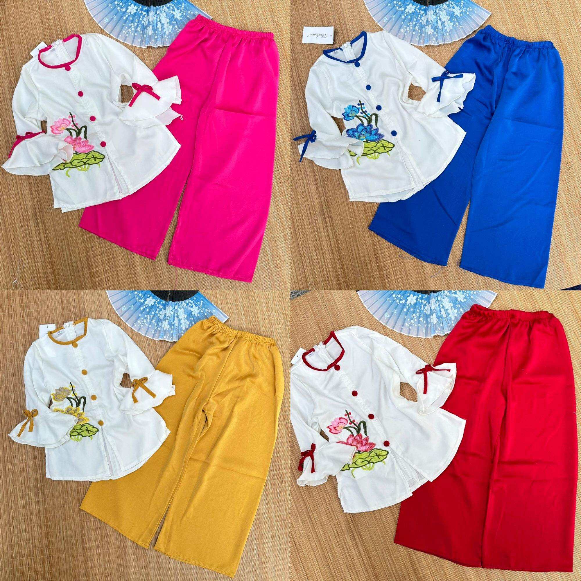 Bộ bà ba bé gái cổ tròn tay loe/ set bà ba/ trang phục truyền thống