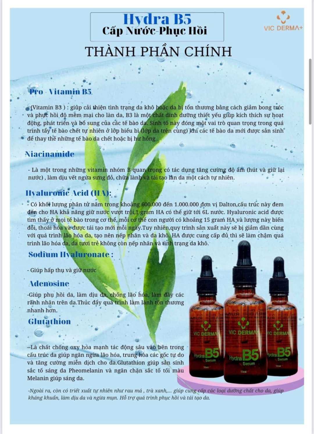 [CHÍNH HÃNG] Tinh Chất Cấp Ẩm Phục Hồi Da Serum Vic Derma Hydra B5