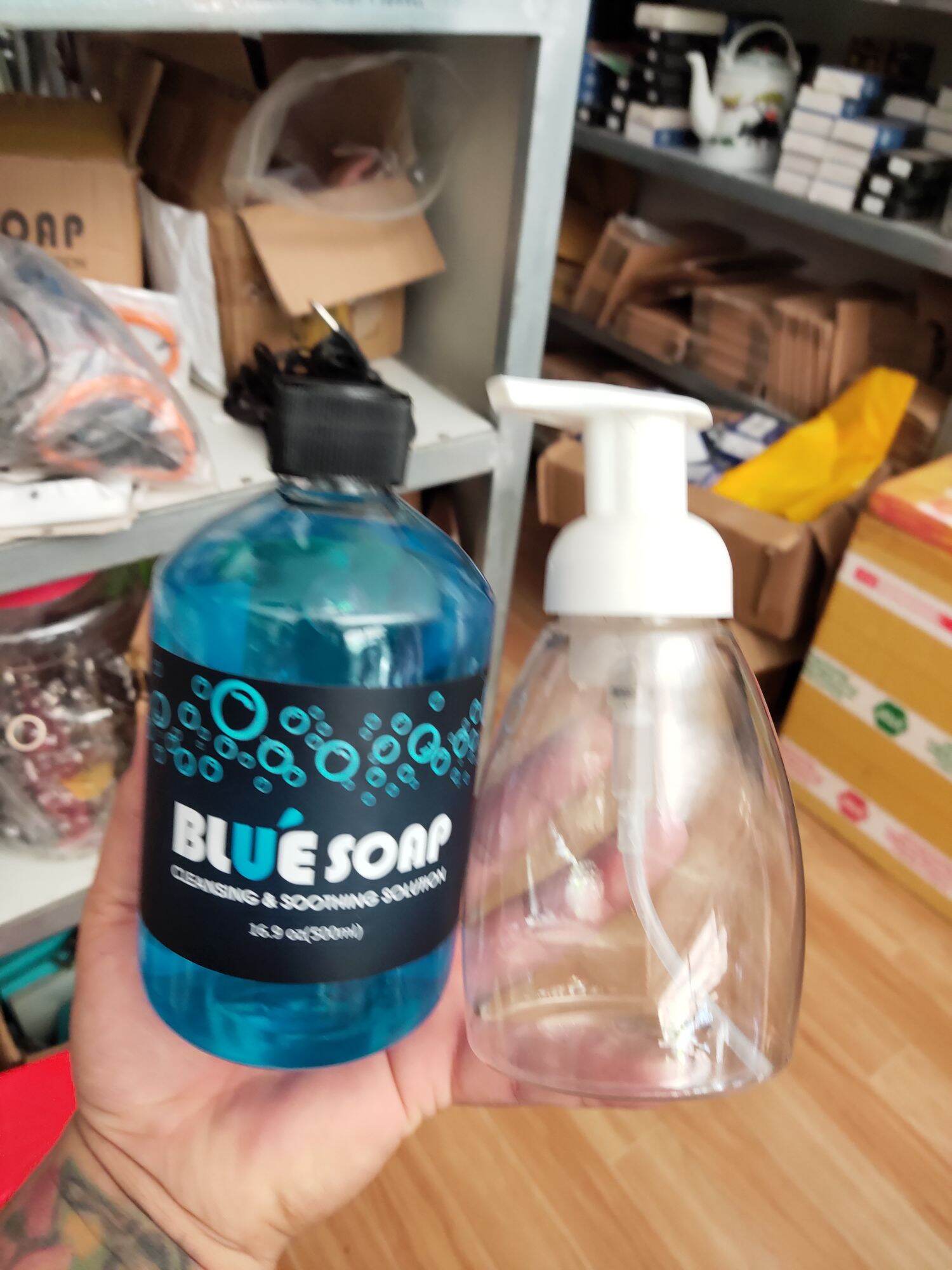 nước vệ sinh xăm hình blue soap 500ml và chai tạo bọt cao cấp