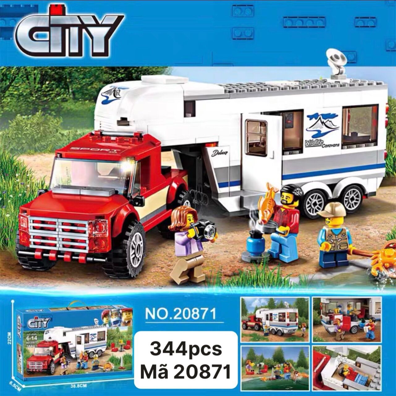 Lắp ráp xếp hình non 20871 : Xe đầu kéo cắm trại gia đình 3 thành viên 344 mảnh