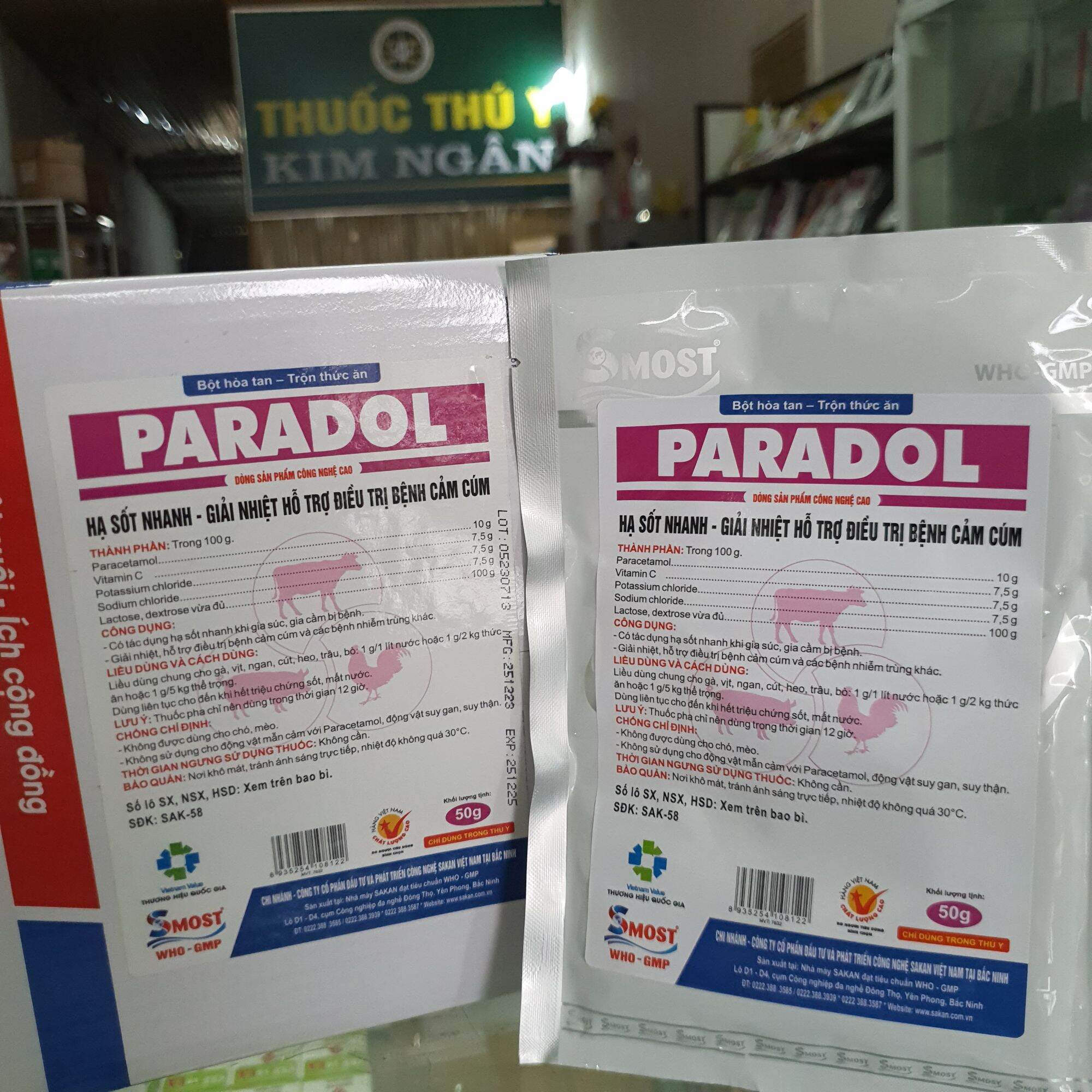 Paradol 50g, hạ sốt, giải nhiệt, hỗ trợ điều trị bệnh cảm cúm vật nuôi