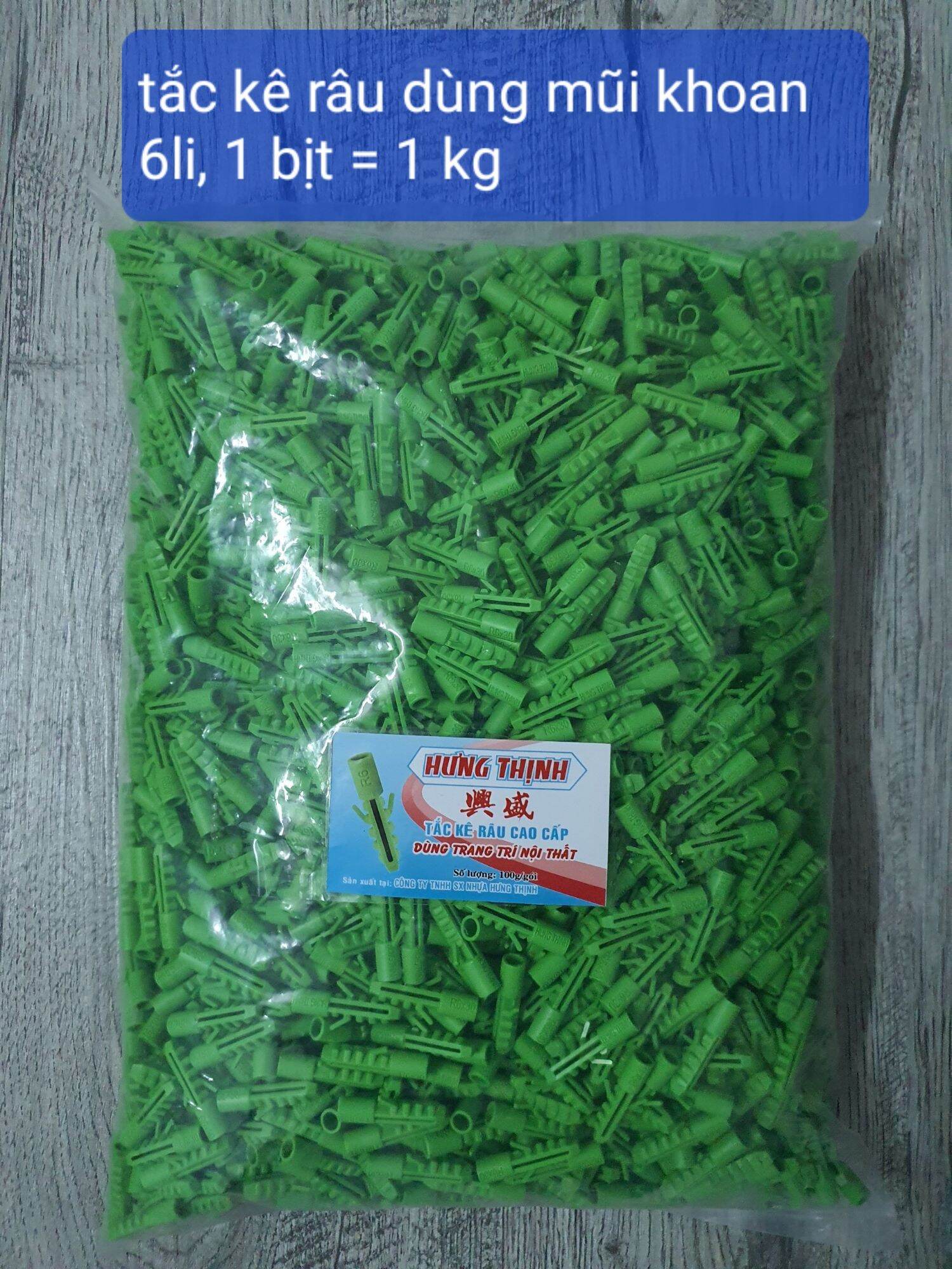 1 bịt= 1kg tắc kê râu nhựa xanh loại tốt sử dụng mũi khoan 6li tắc kê Hưng Thịnh