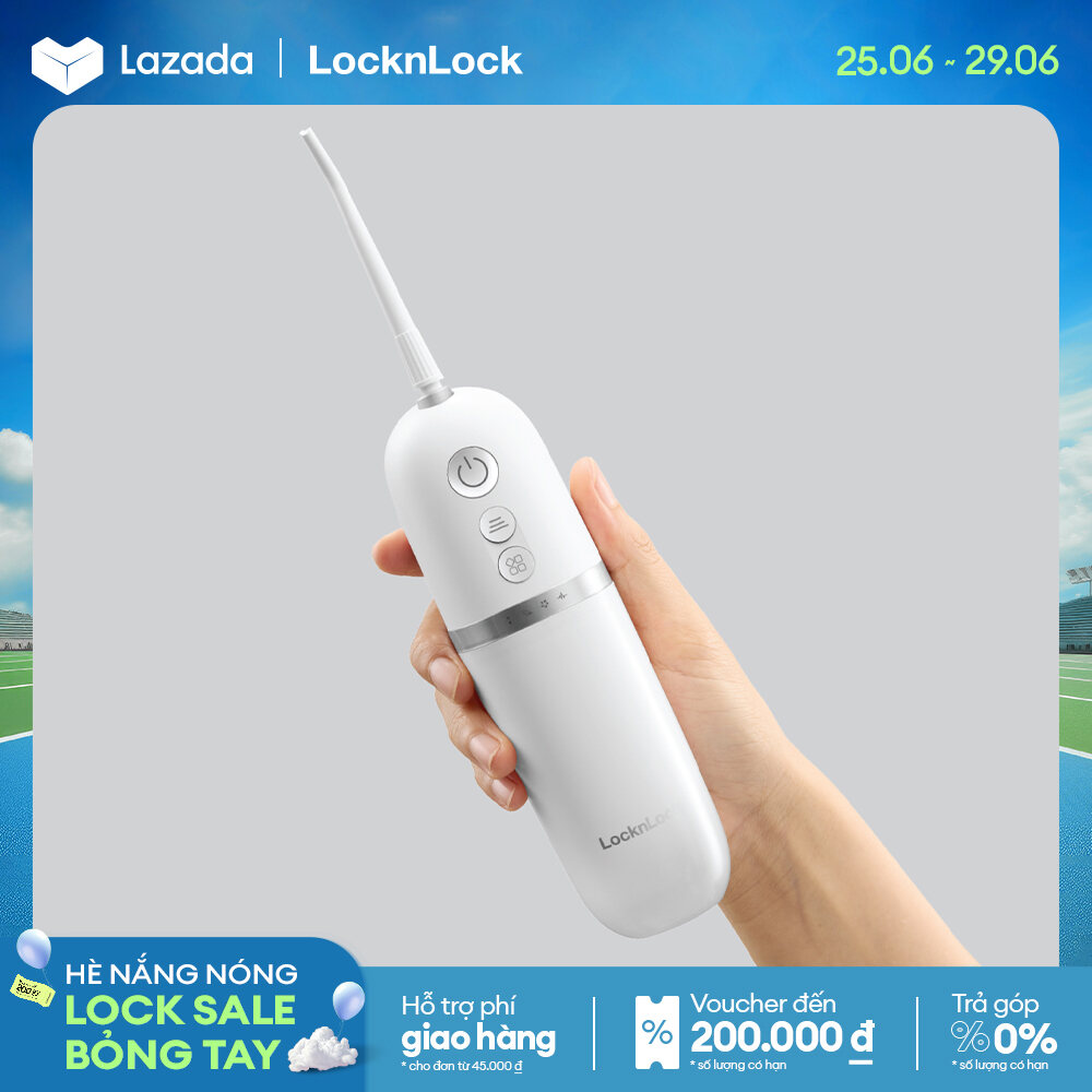 Máy tăm nước Lock&Lock Portable Oral Irrigator 190ml - Màu trắng - ENR146WHT - Kèm 4 đầu tăm nước, 4 chế độ, có ngăn chứa đầu tăm