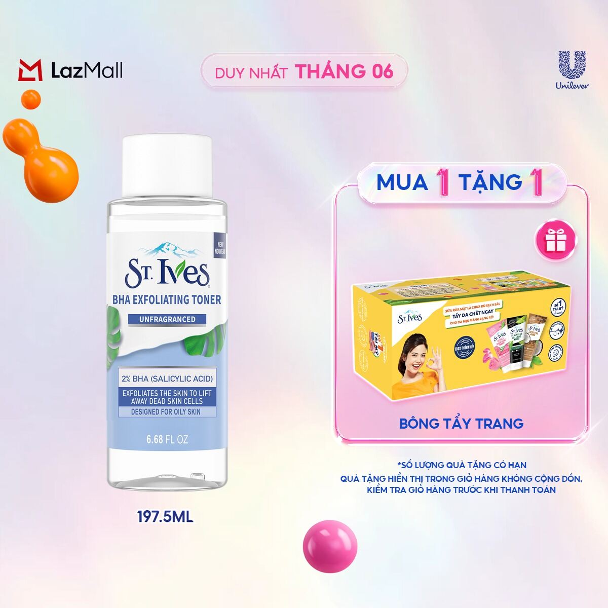 St.ives Toner tẩy da chết và kiềm dầu không mùi 2% BHA 197,5ml