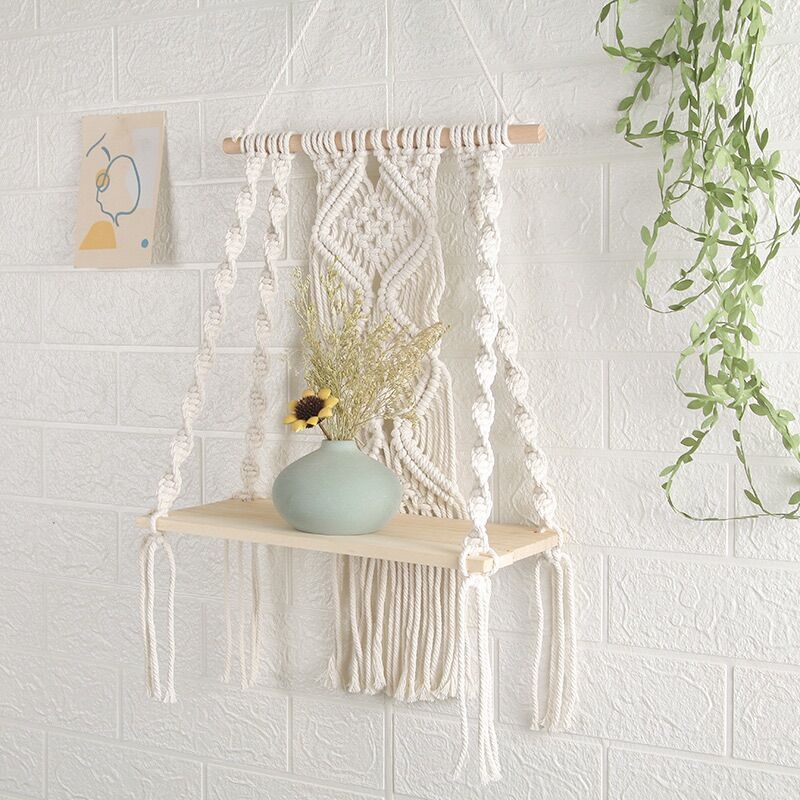 Kệ gỗ treo tường macrame decor trang trí vintage