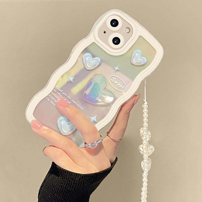 Ốp Điện Thoại Apple 13 Dây Xích Trái Tim Dây Đeo iPhone 13Pro Trong Suốt iPhone 13Pro Dây Đeo IP12/11Pro Nữ SE2 Mẫu Mới X/XR/Xsmax Không Đụng Ốp 7Plus Viền Lượn Sóng 8Plus