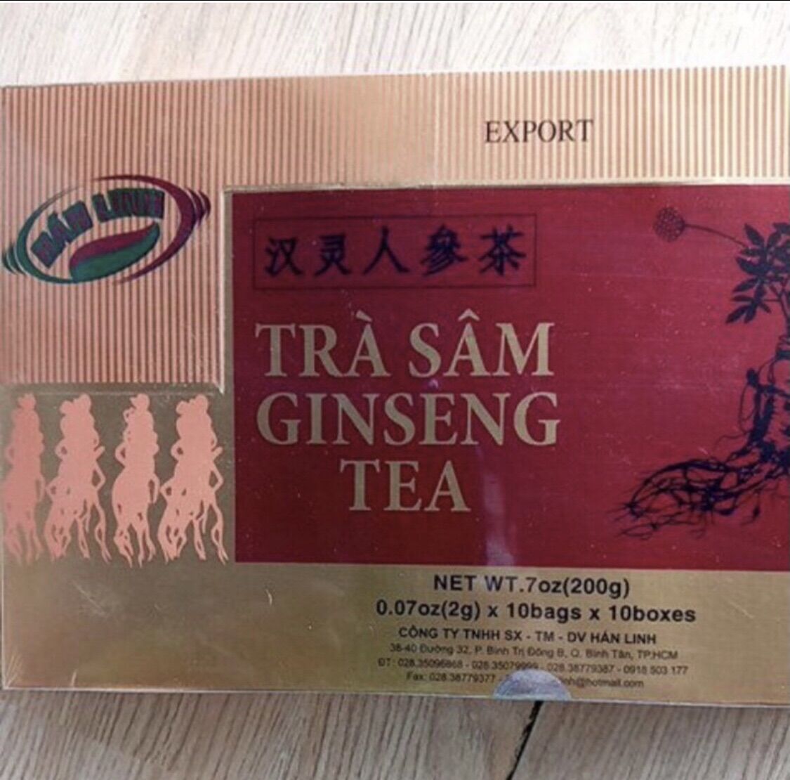Trà Sâm Ginseng Tea Hán Linh 200gr(100 Túi *2g)
