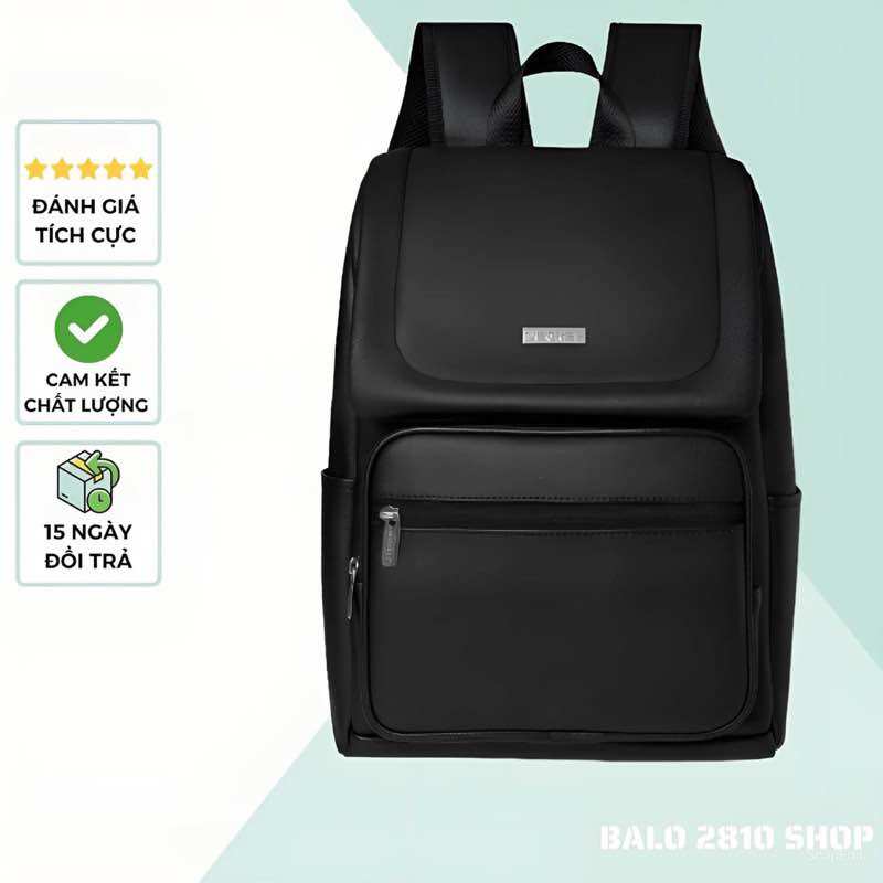 Balo dg nắp gập basic backpack chất da simili cao cấp chống nước balo 2810 shop - cặp da đi học màu đen thời trang