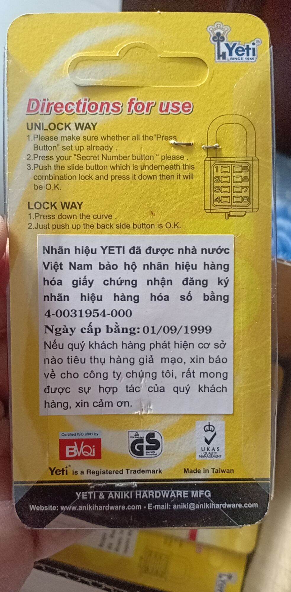 Khoá số Yeti 35mm chính hãng