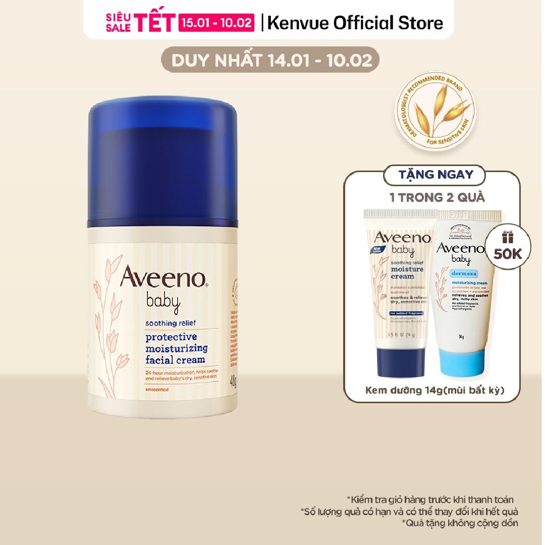 Kem dưỡng ẩm mặt làm dịu da nhạy cảm khô ngứa Aveeno Baby Soothing Relief 48g