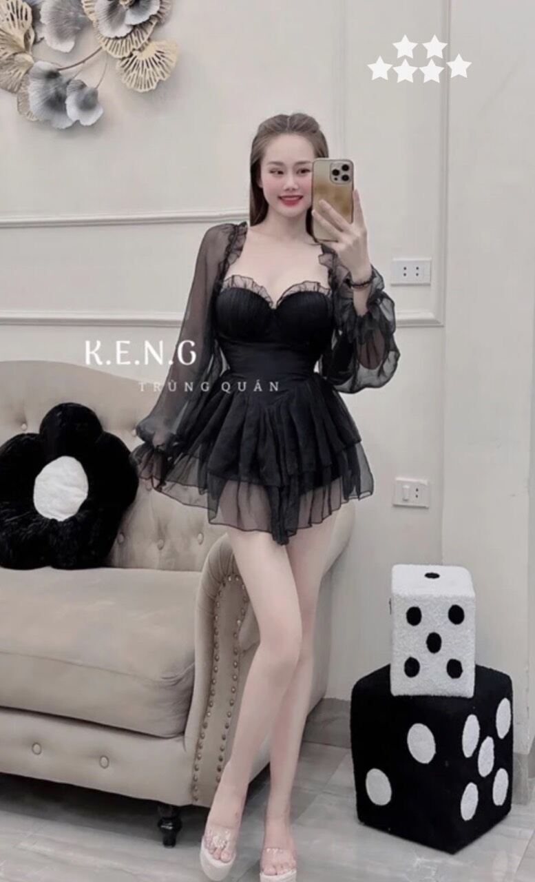 Đầm hót siêu hót áo tay dài váy ngắn