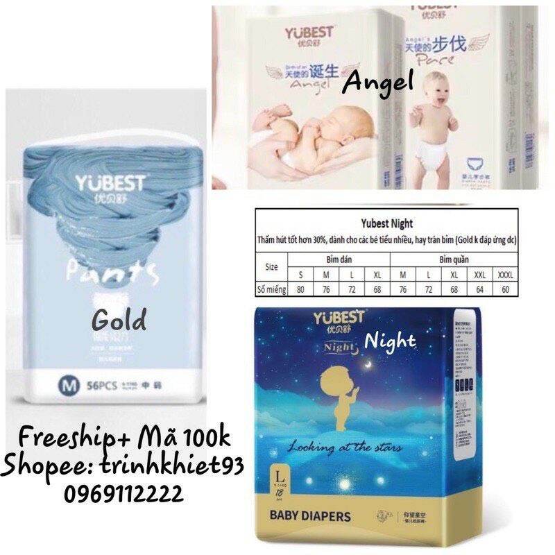 [HCM]Tã dán/quần YUBEST ANGEL/GOLD/NIGHT bản CAO CẤP nội địa size S90 M84 L78 XL72 XXL66....//