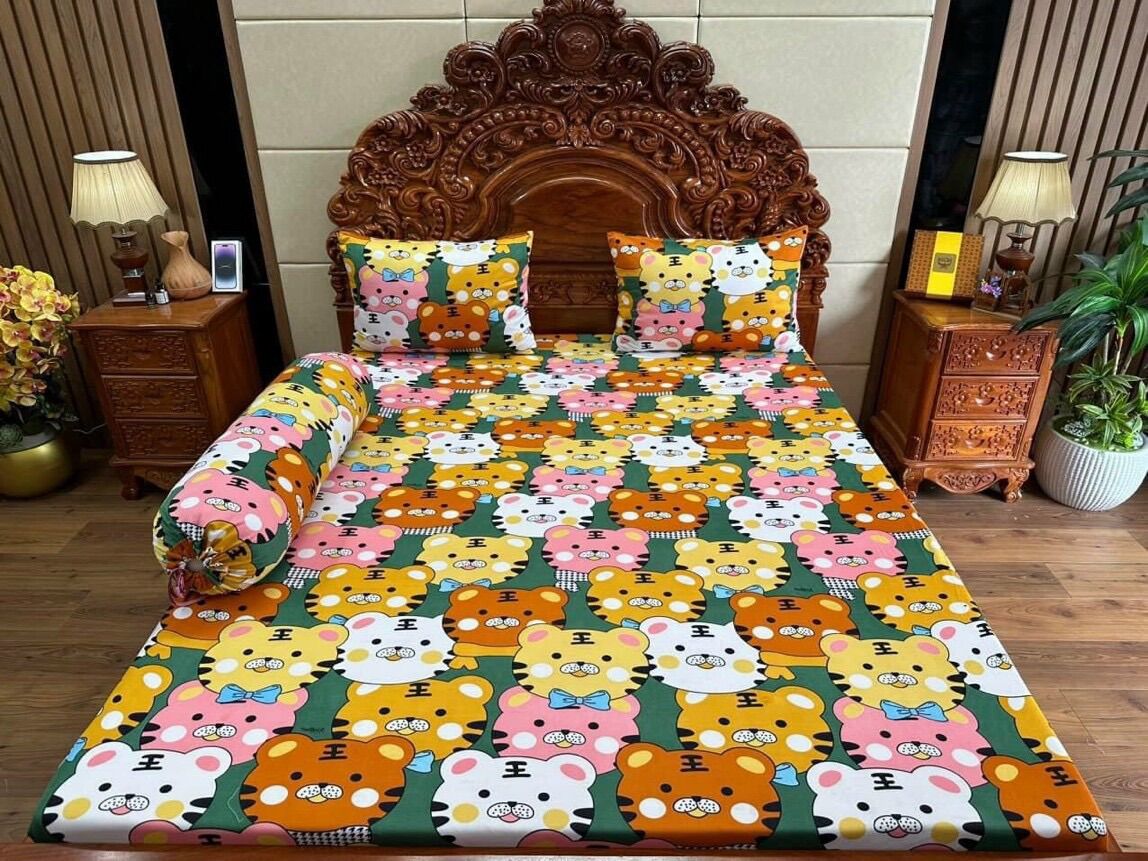 Bộ drap ga thun hàn quốc 4 món mẫu chú hổ