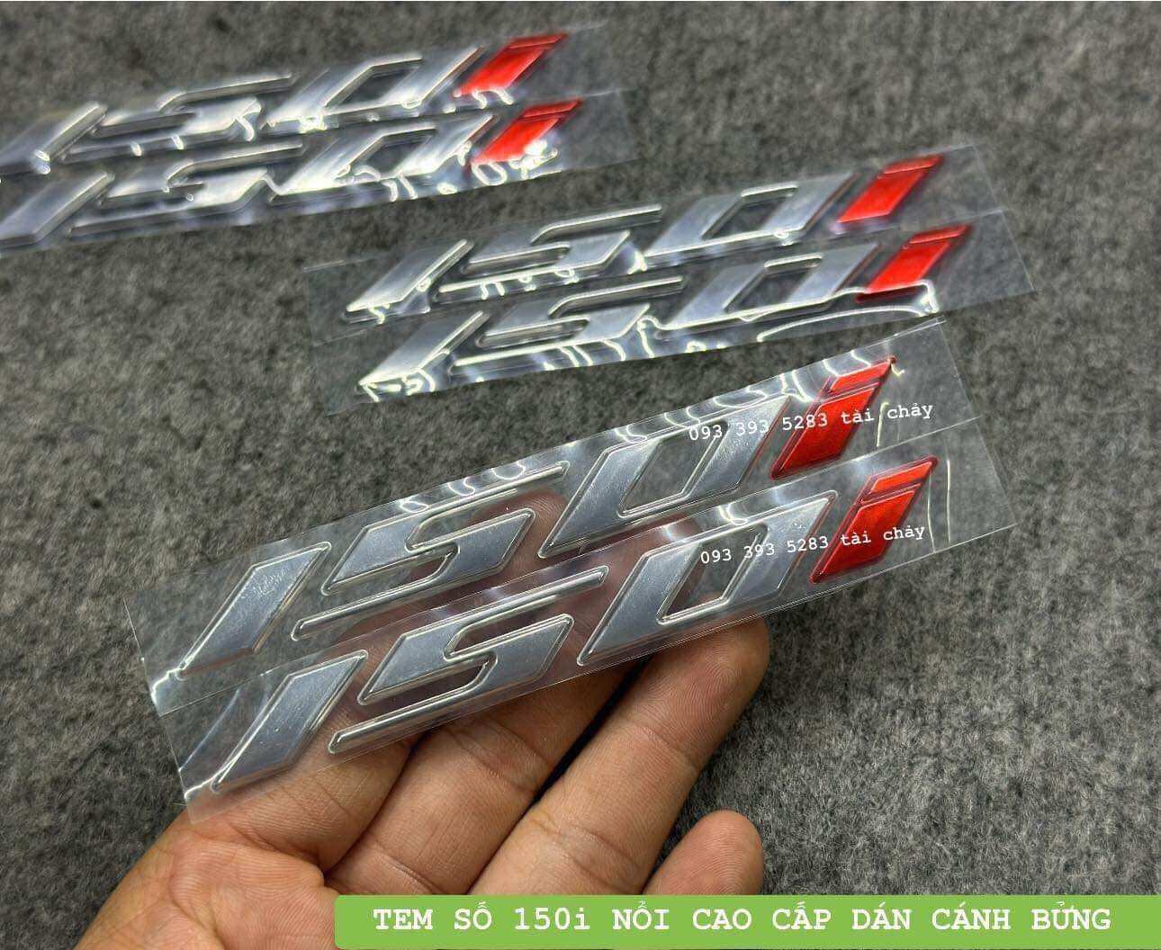 Tem số 150i màu bạc nổi cao cấp dán cánh bửng