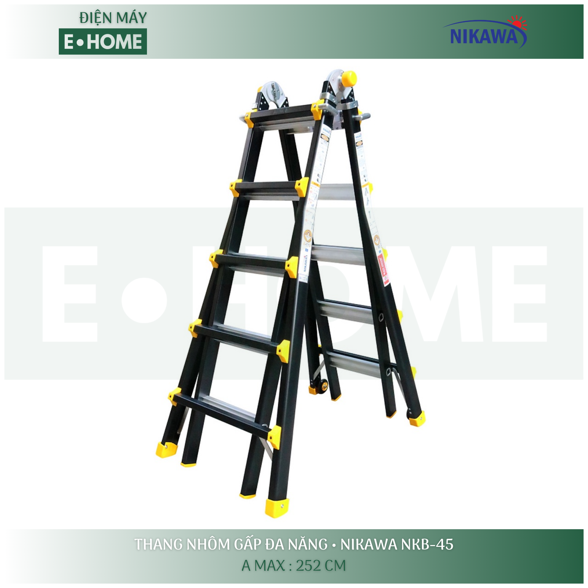 Nikawa NKB-45 | Thang Nhôm Gấp Đa Năng Nikawa NKB-45 New (A-252 & I-518) - Thang Trượt, Rút Lồng Cao Cấp - Khóa Nhấn An Toàn - Hành Chính Hãng
