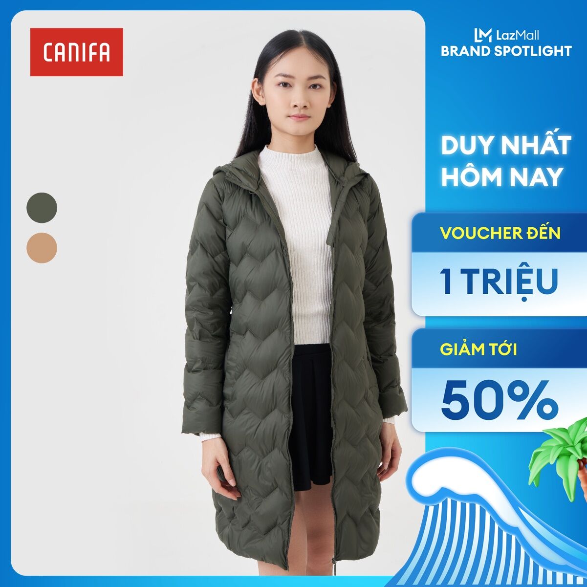 [ CHỈ HÔM NAY VOUCHER TỚI 1 TRIỆU] Áo khoác lông vũ nữ CANIFA dáng dài chống nước chống gió 6OT23W007
