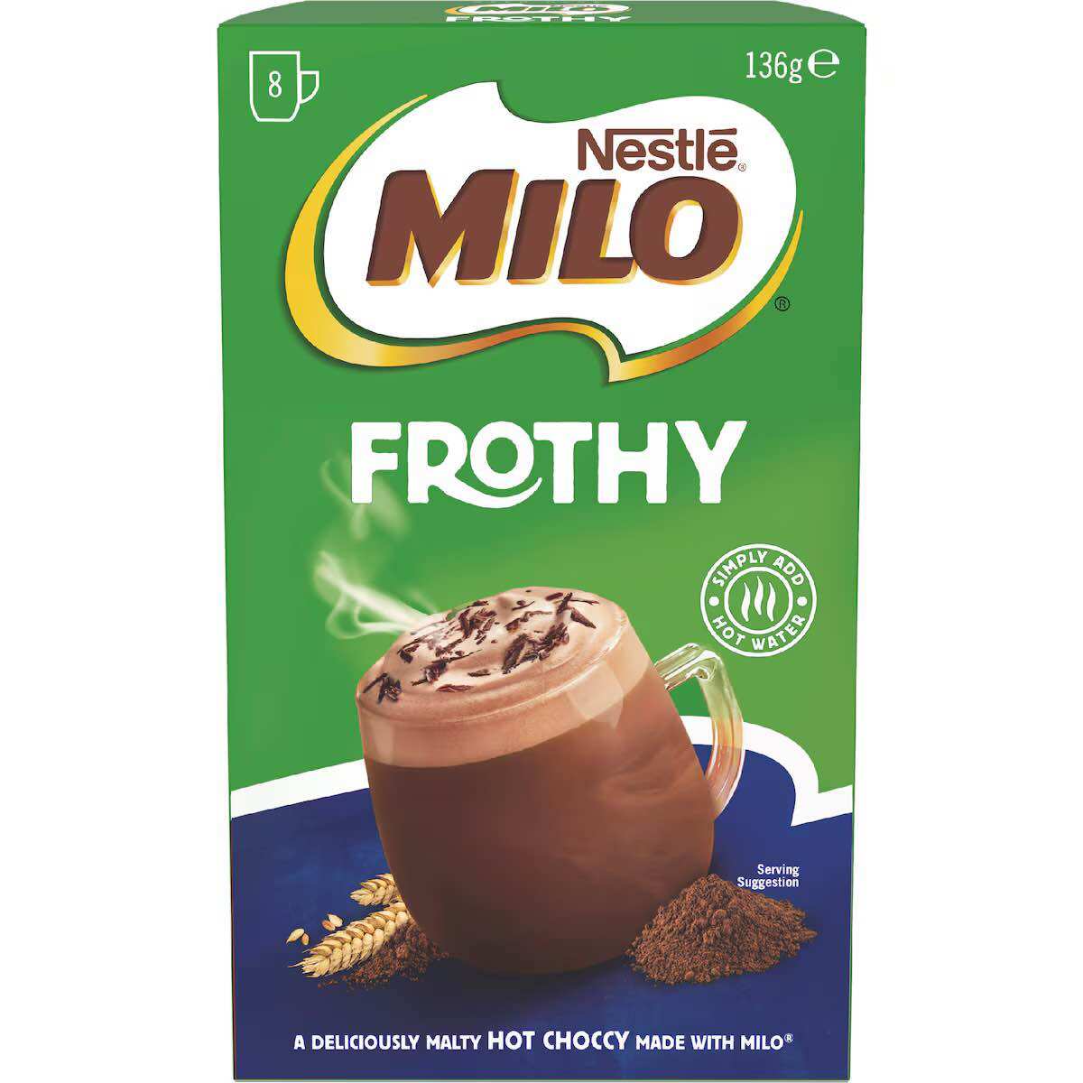 Bột milo pha nóng bọt sữa đậm vị Milo Frothy Instant Hot Chocolate 8 gói