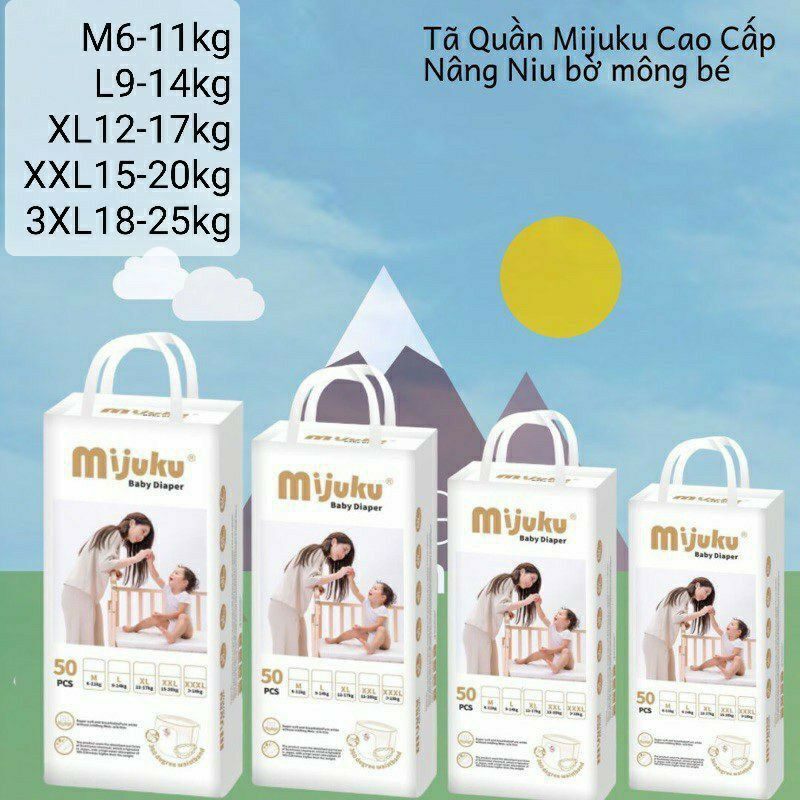 Combo 2 bịch tã dán, quần cao cấp mijuku quần m, l, xl, xxl, xxxl50