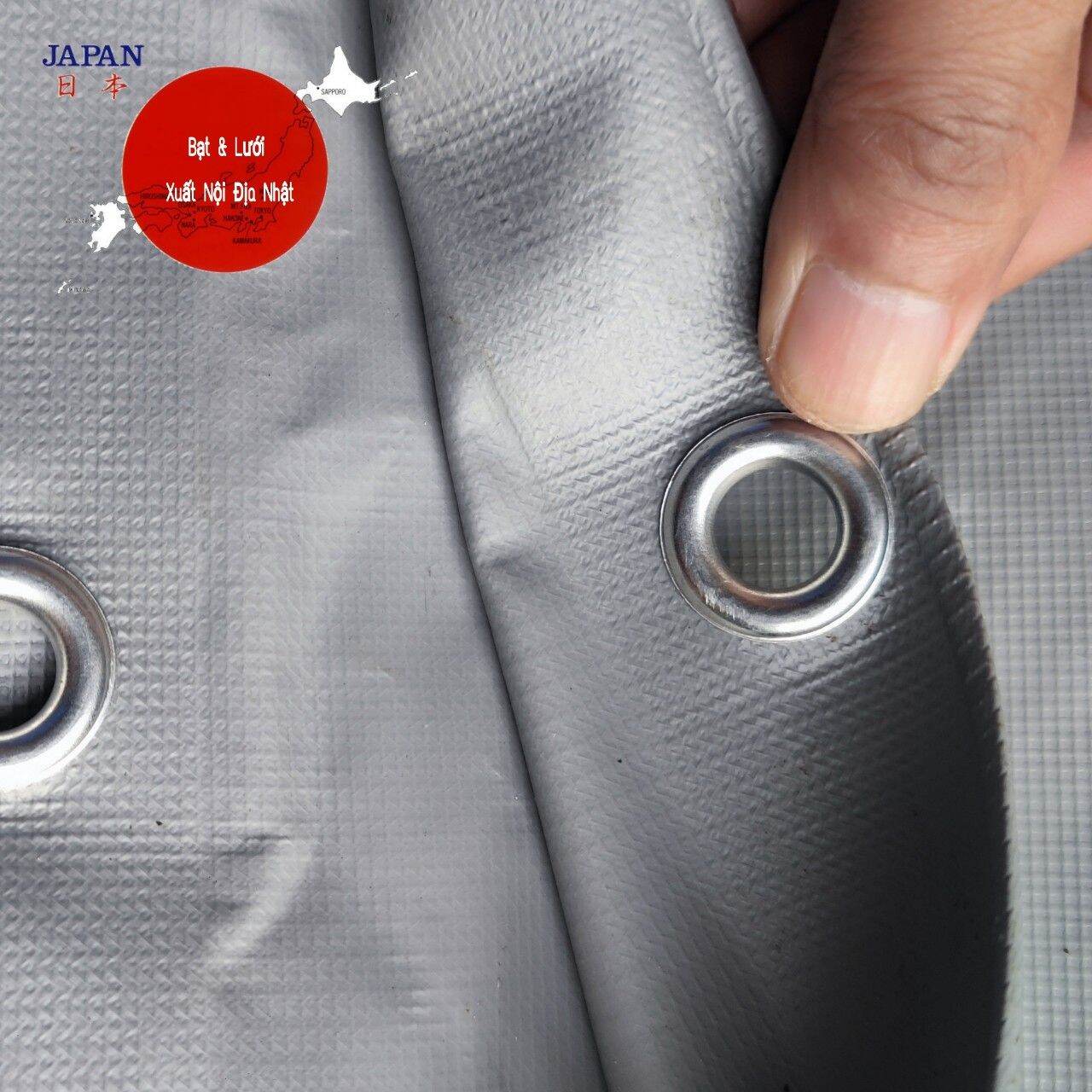 5m bạt  nhựa dẻo màu xám che nắng xuất Nhật khổ 1m8 có đóng sẵn khoen sắt chất lượng số 1 về che nắng, chống nóng.