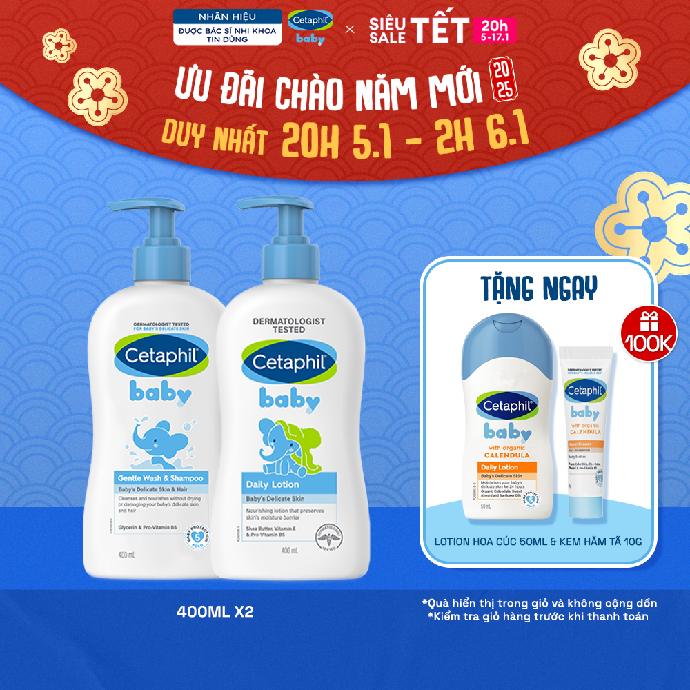 [20H - 2H 6.1 | VC 15% + 2 QUÀ 100K] Combo Sữa tắm gội dịu lành Cetaphil Baby Gentle Wash & Shampoo 