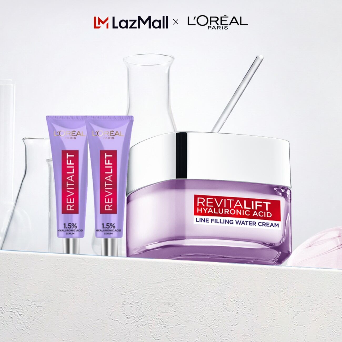 Bộ Dưỡng da cấp ẩm L'Oreal Paris Kem Dưỡng Hyaluronic Acid 50ml và Serum Hyaluronic Acid 7.5 ml x2