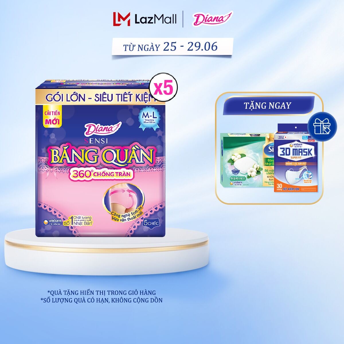 Combo 5 Diana Sensi Băng quần size M-L (5 miếng/ gói)