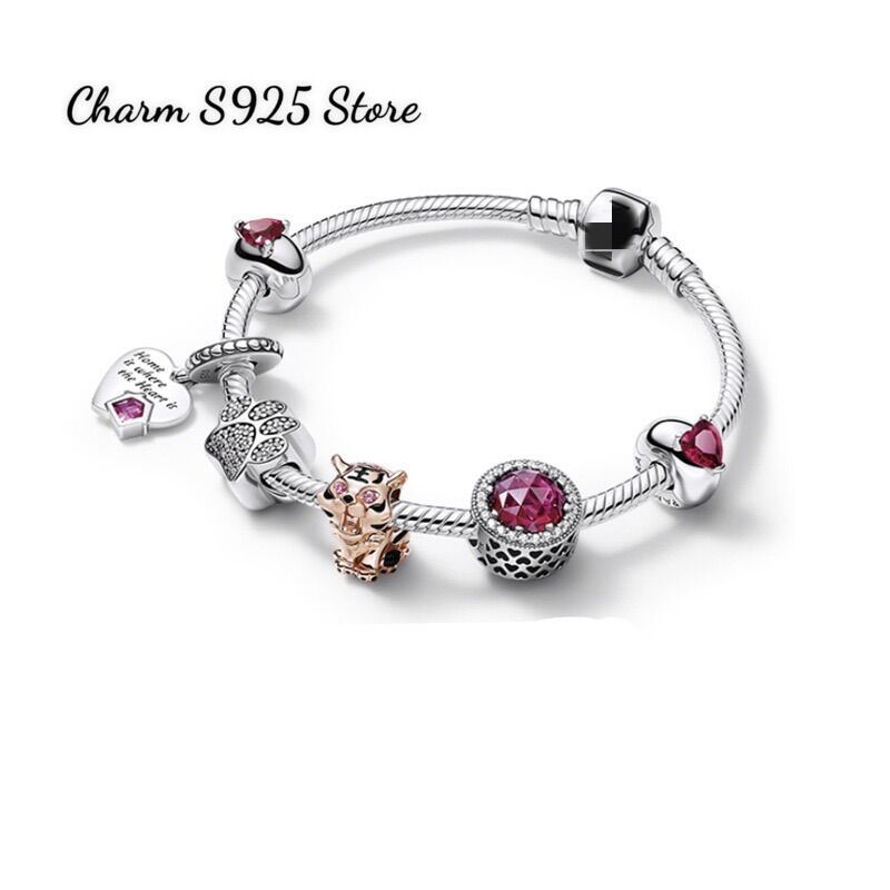 CHARM PAN ALE KHOÁ CHẶN ĐÍNH ĐÁ ĐỎ BẠC S925 CAO CẤP