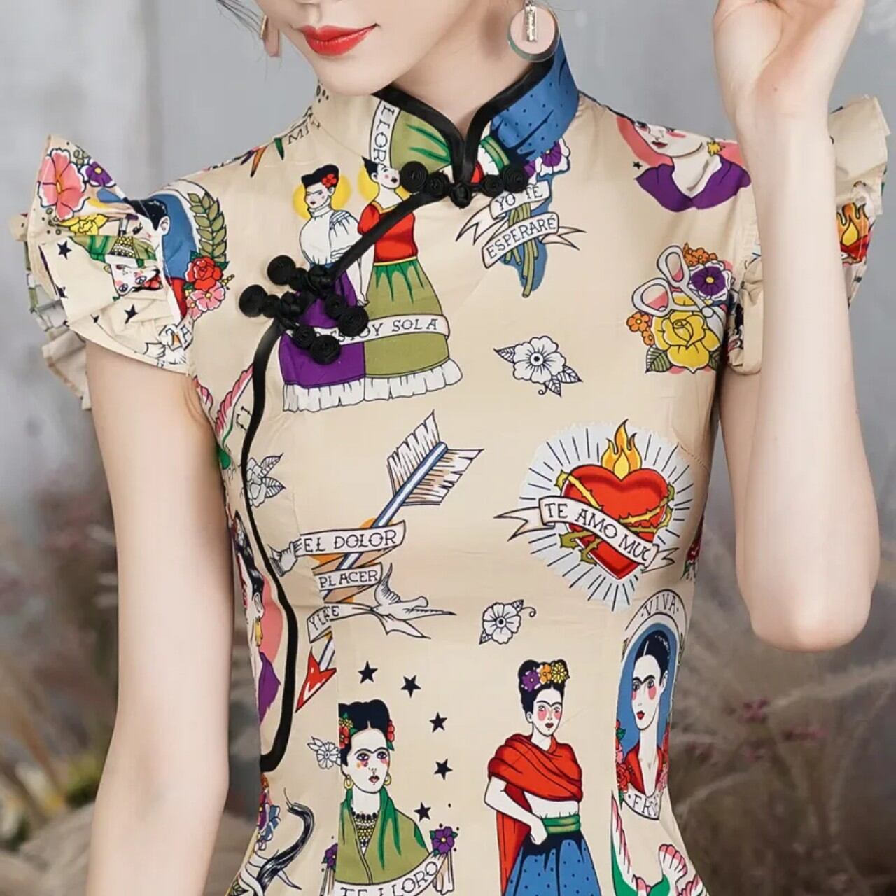 Đầm Sườn Xám Cách Tân Đuôi Cá Hàng Quảng Châu