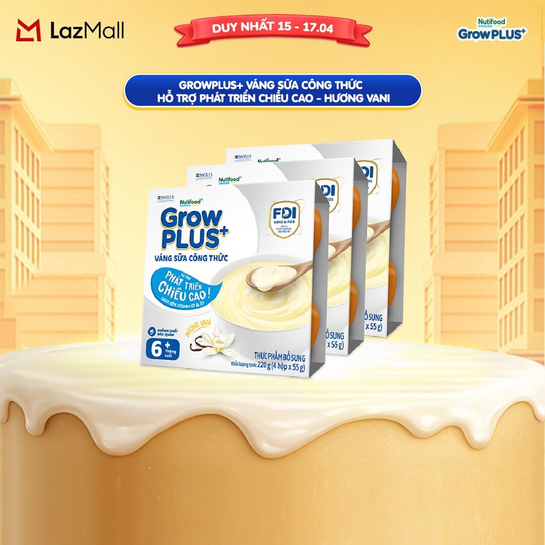 Combo 3 lốc GrowPLUS+ Váng sữa công thức - Hỗ trợ phát triển chiều cao hương Vani  vị Socola (55g x 12 hộp)
