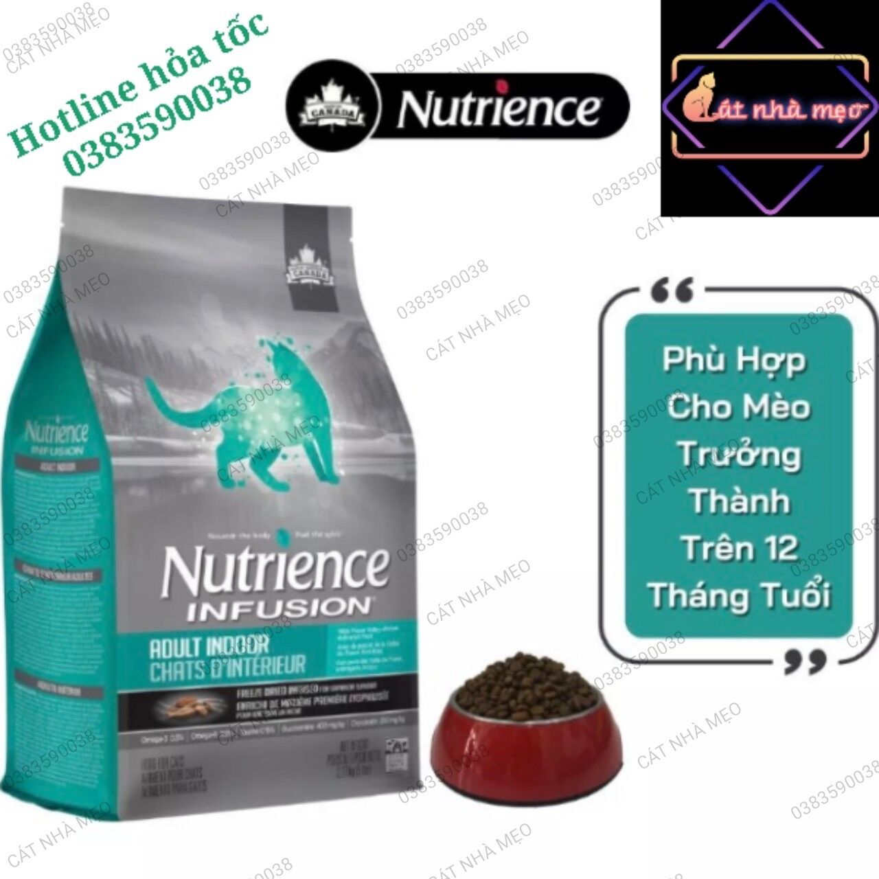 Thức ăn hạt Nutrience Infusion Adult indoor cho mèo trưởng thành bịch 0.5/2.27/5kg - Cát nhà mẹo