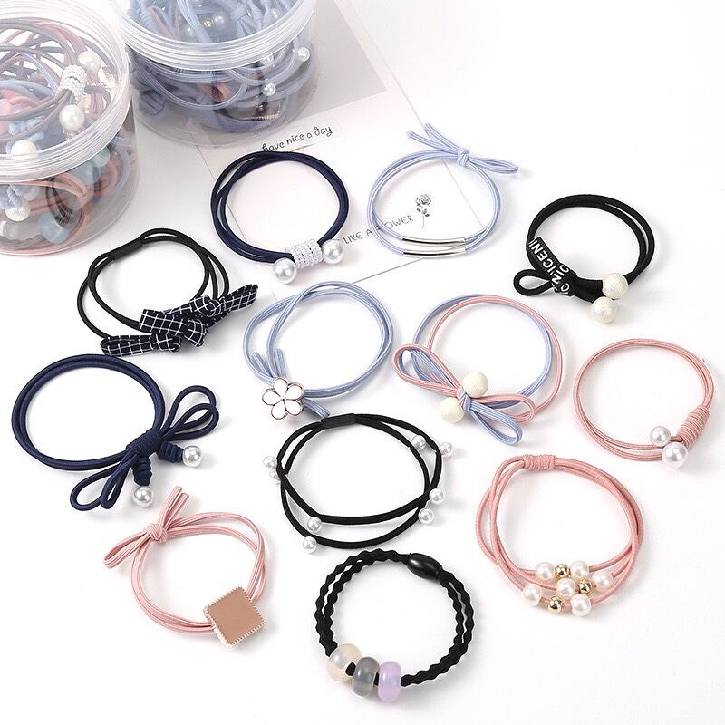 Set 12 dây thun cột tóc đơn giản phong cách Hàn Quốc