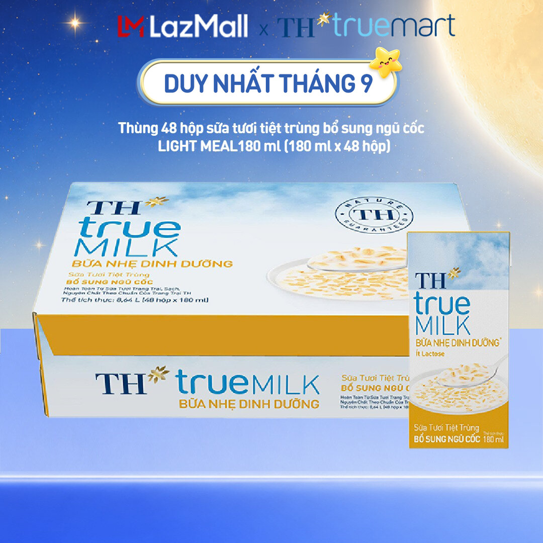 Thùng 48 hộp sữa tươi tiệt trùng bổ sung ngũ cốc TH true MILK LIGHT MEAL 180 ml (180 ml x 48)