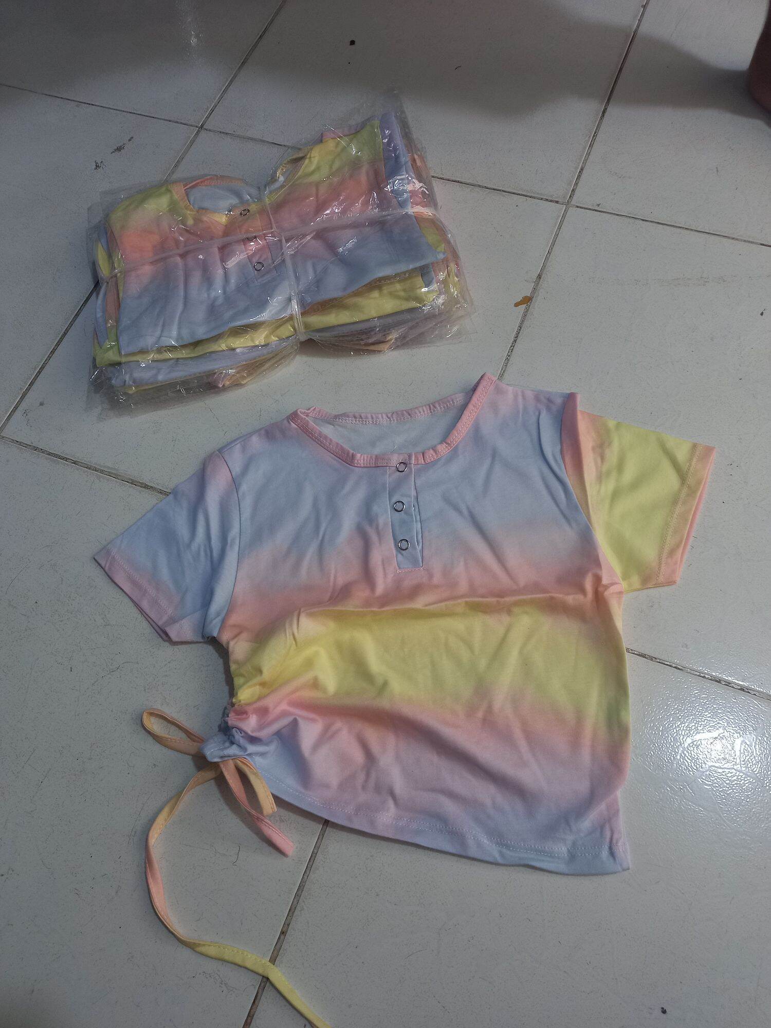 Áo Loang Màu Rút Dây 1 Bên Croptop