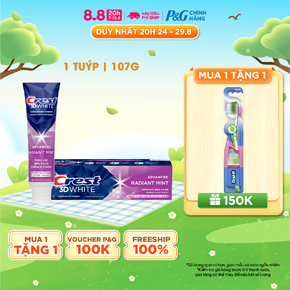 Kem đánh răng crest 3d white radiant mint 107g - nhập khẩu mỹ