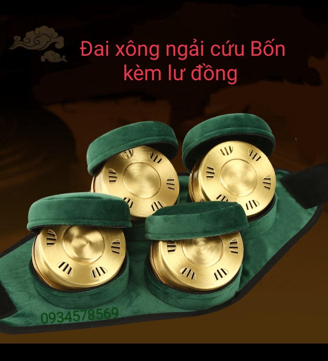 Đai xông ngải cứu BỐN kèm lư đồng.Tặng 10 viên ngải đoạn, quẹt bấm hoa việt. Đai chườm cứu ngải