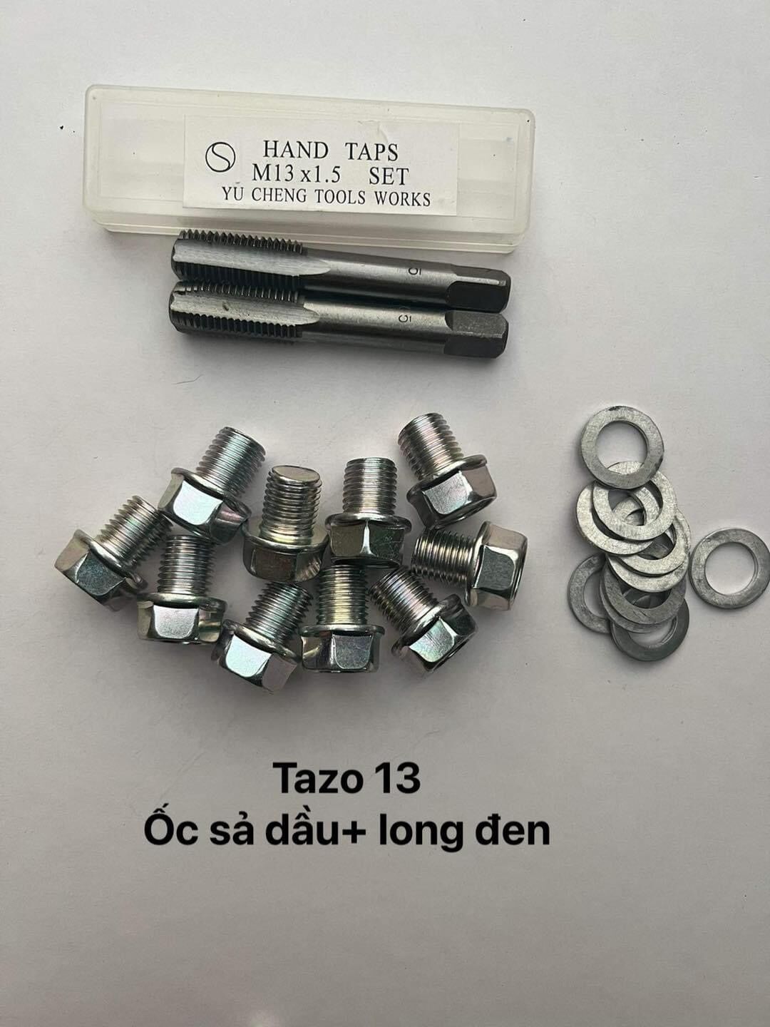 Bộ 10 ốc rốn dầu 13ly kèm long đen +Taro khắc phục chảy dầu