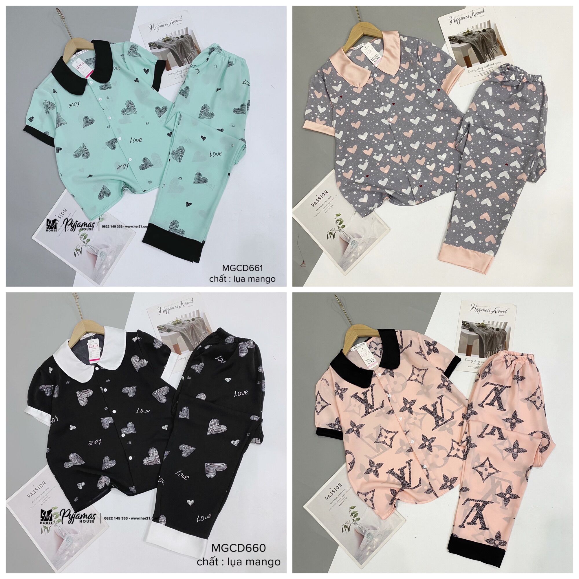 Bộ Pyjama lụa Mango cao cấp, Bộ ngủ lụa mango cao cấp
