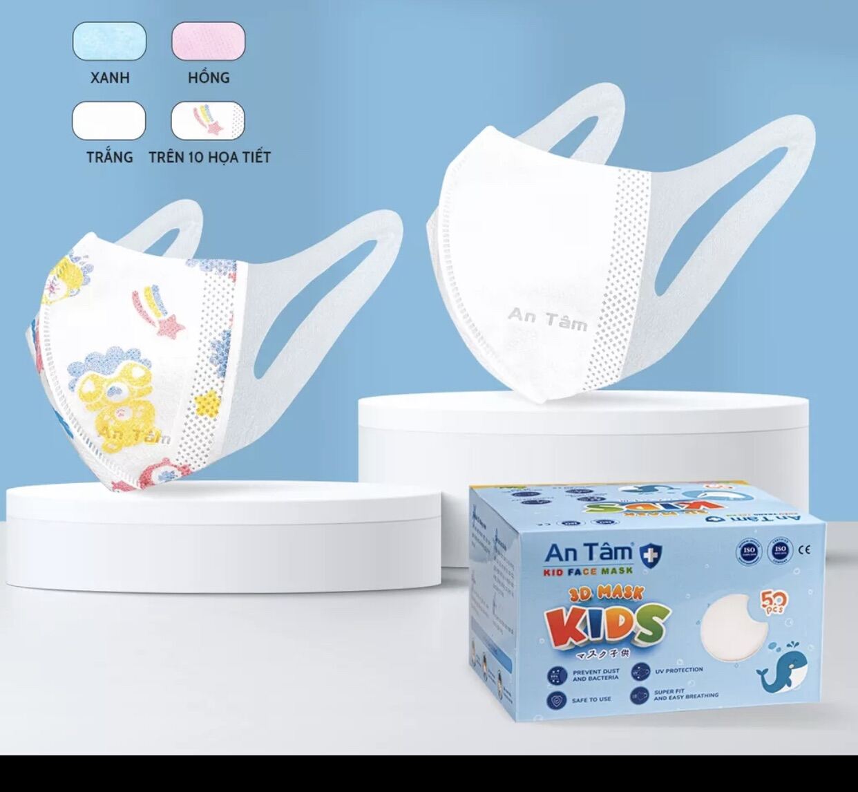 Khẩu trang y tế 3D Nhật Bản cho bé kháng khuẩn, chống tia UV