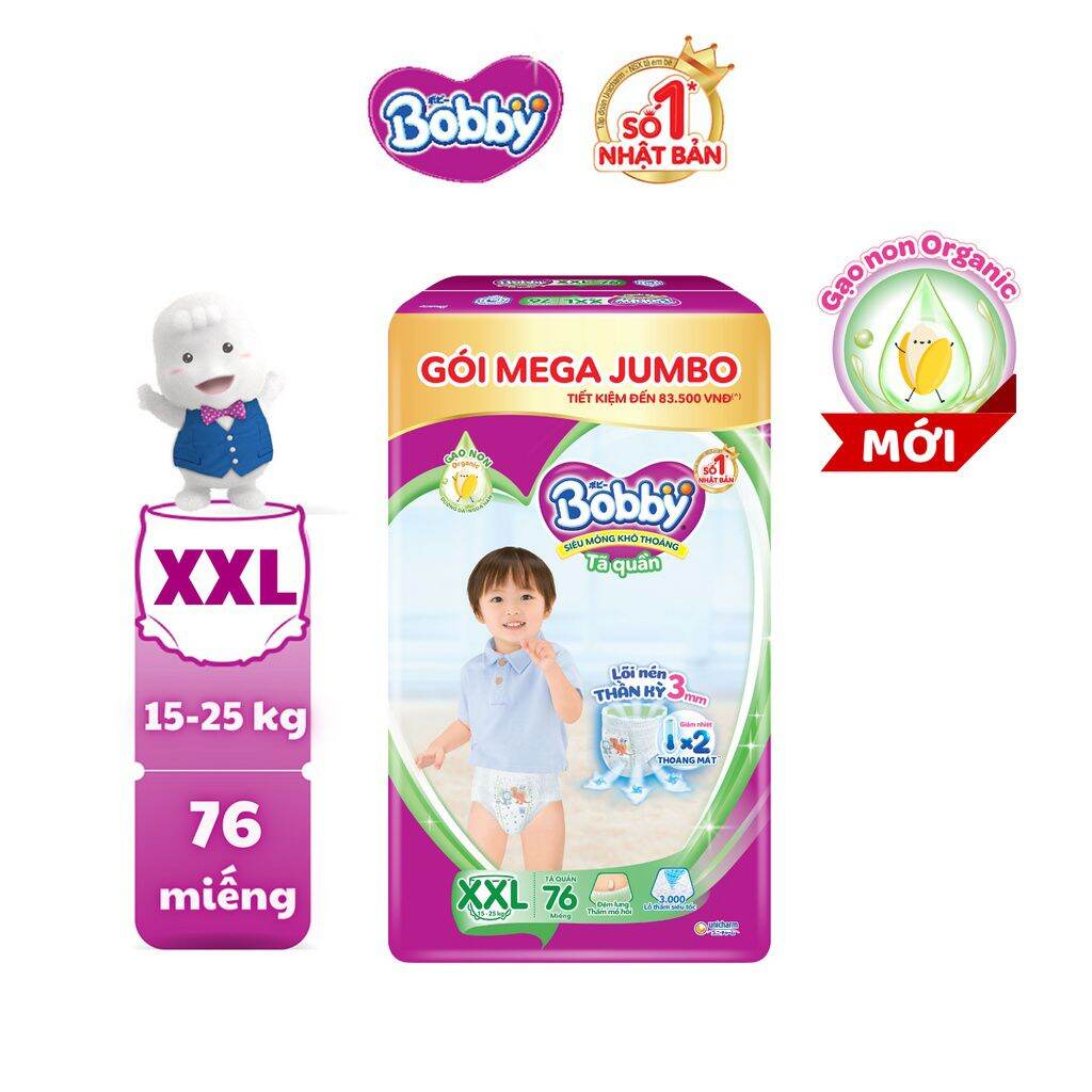 [Date 2026] Tã quần Bobby XXL 76 miếng, XXL76