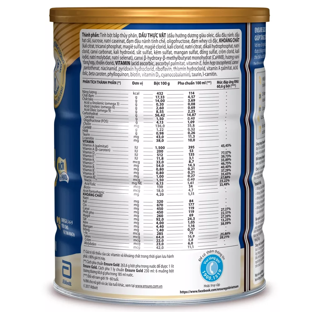 Sữa bột Ensure Gold hương Vani 850g