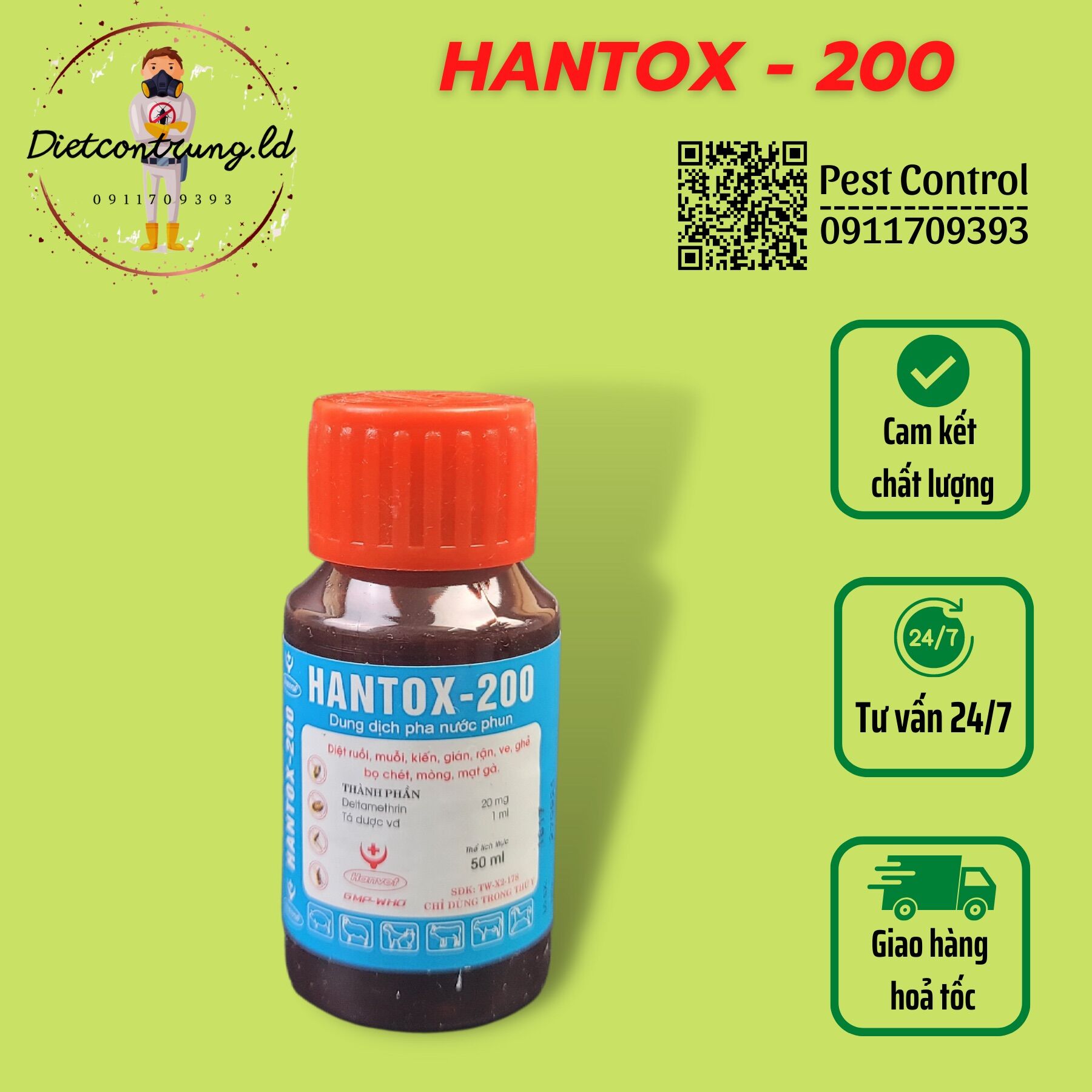 Hantox - 200 thuốc diệt ruồi, muỗi, ve, bọ, rận, chó mèo - 50ml
