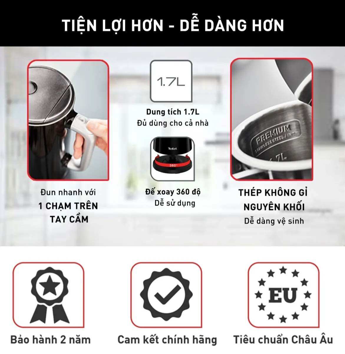Ấm đun siêu tốc/ Bình đun siêu tốc Tefal KO850810, 1.7L