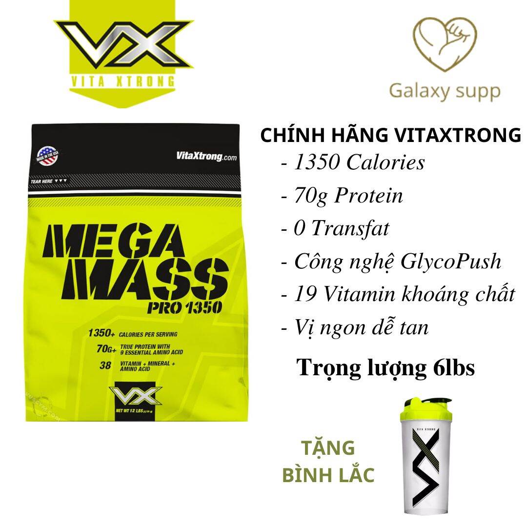 ( Tặng Bình Lắc ) Vitaxtrong Mega Mass 1350 Tăng Cân Tăng Cơ 6Lbs