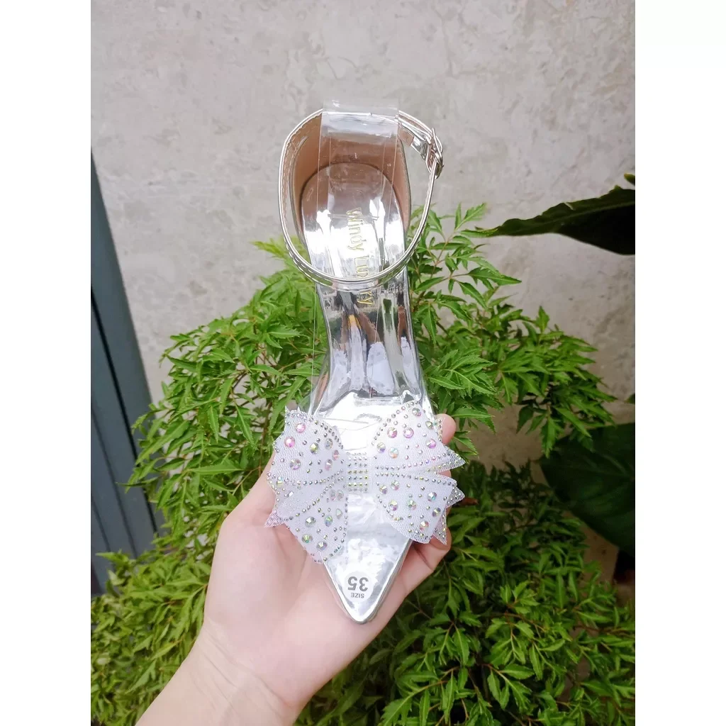 Giày nơ đính đá giày cao gót 9 phân